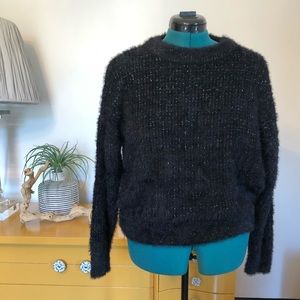 FRNCH Paris Fuzzy Black Sweater With Silver Shimmer NWT Anthropologie